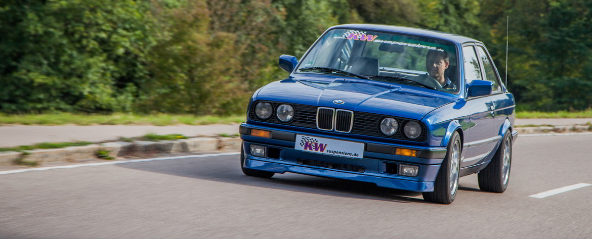 KW coilovers in a BMW E30